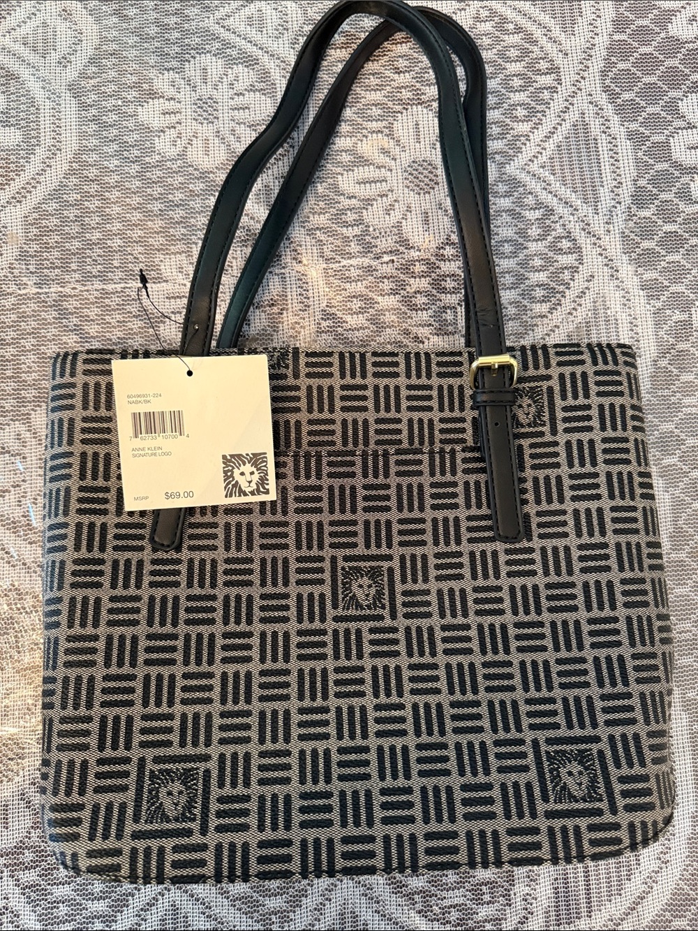 Anne Klein Black and Gray Patterned Tote Bag